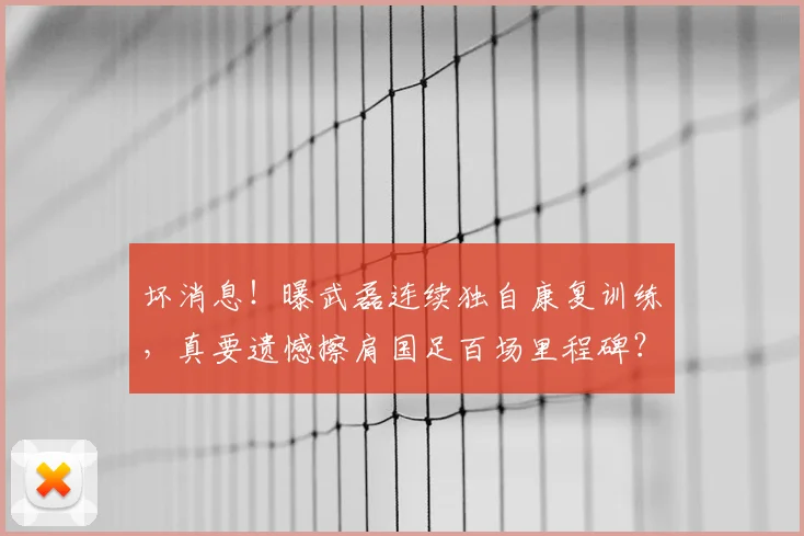 坏消息！曝武磊连续独自康复训练，真要遗憾擦肩国足百场里程碑？